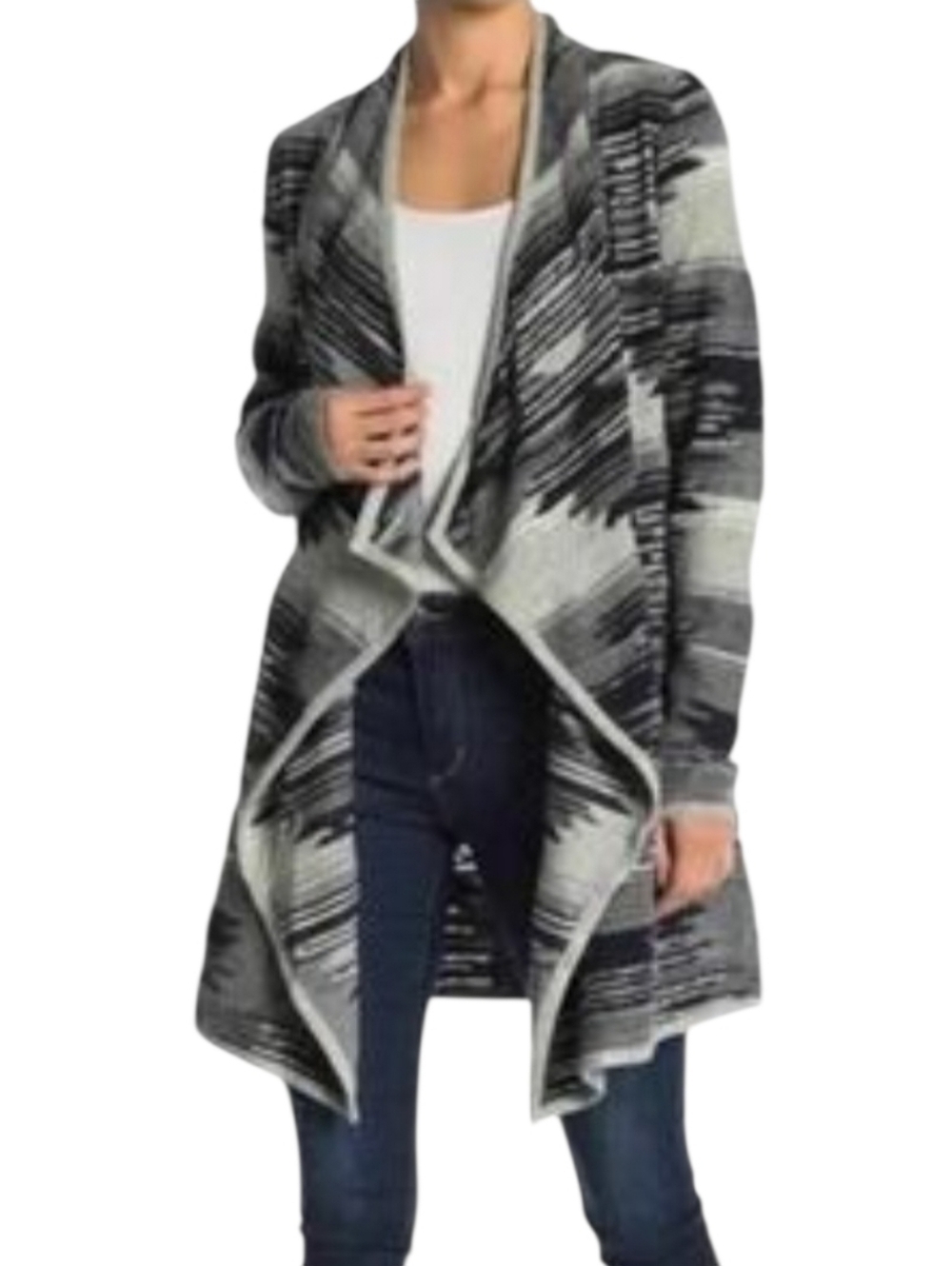 Lucky Brand Navy/Gray Waterfall Open-Front Cardigan Size S Aztec Boho Chic Soft